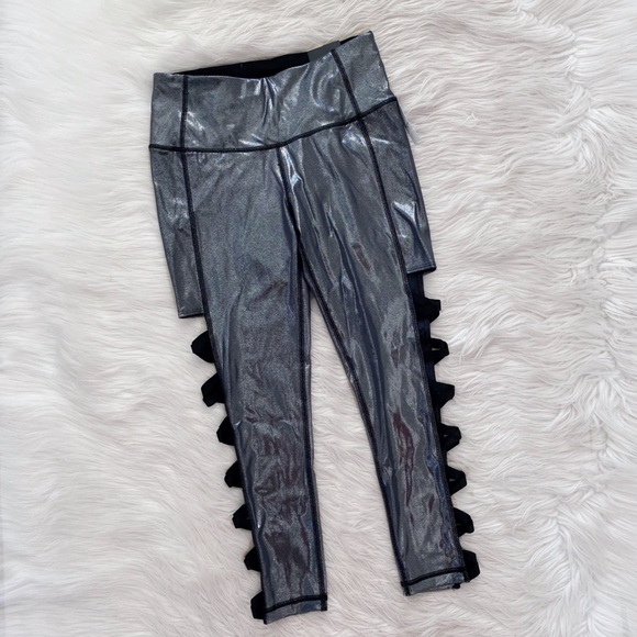 Victoria's Secret Pants - Victoria’s Secret Silver Metallic Cutout Crop Leggings